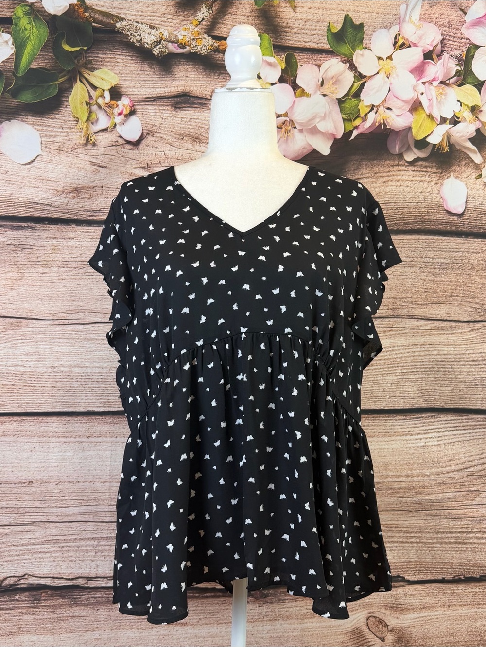 Sweet Rain Women’s Flared Butterfly Print Feminine Blouse Top 2X